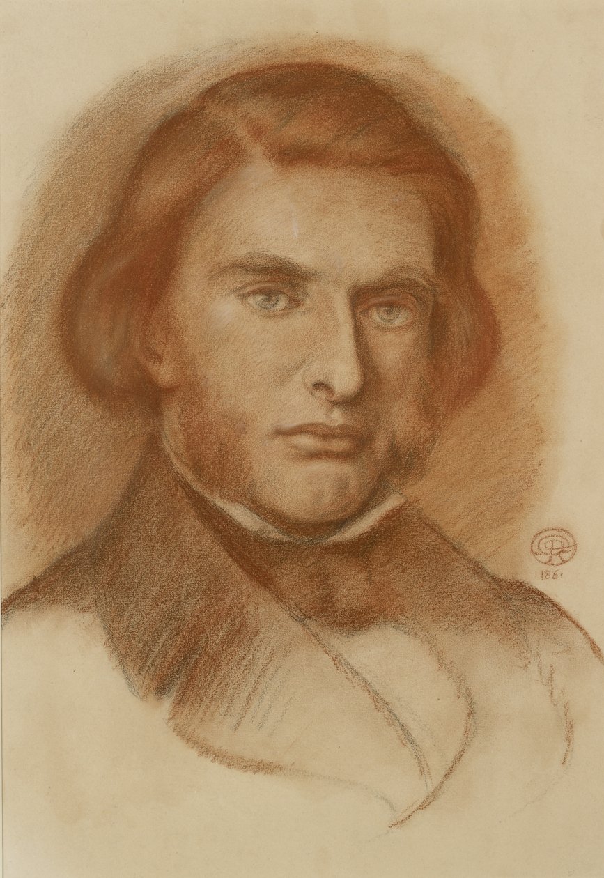 Retrato de John Ruskin, 1861 (vermelho e algum giz preto) de Dante Gabriel Charles Rossetti
