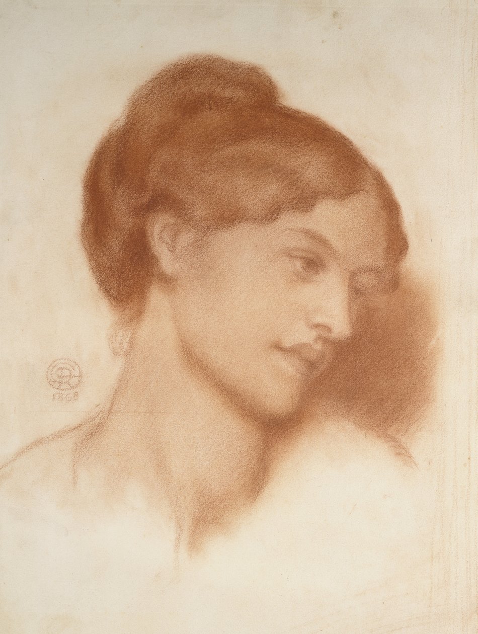 Retrato da Sra. Murray Marks, 1868 (giz vermelho sobre papel branco) de Dante Gabriel Charles Rossetti