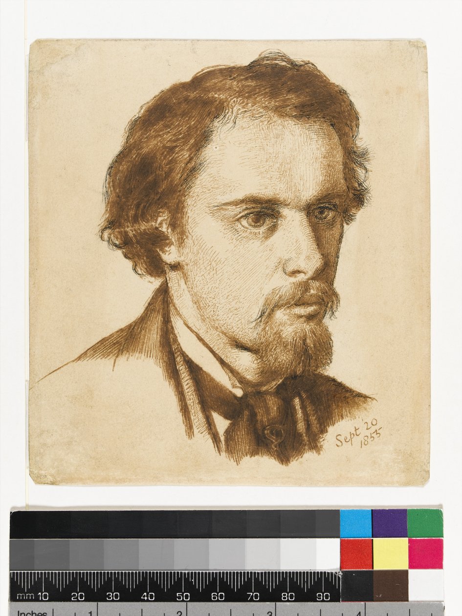 Auto-retrato, 1855 (caneta e nanquim e tinta marrom sobre papel) de Dante Gabriel Charles Rossetti