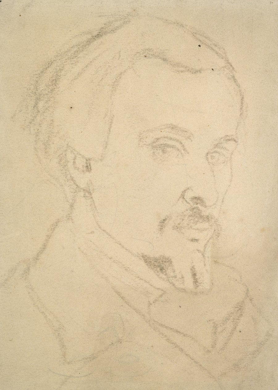 Auto-retrato (giz marrom em papel amarelo) de Dante Gabriel Charles Rossetti