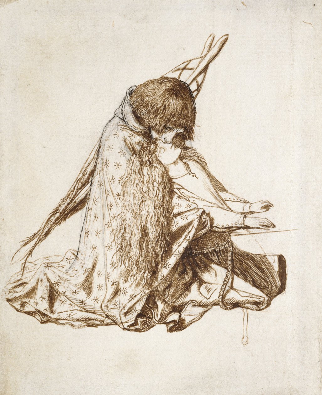 Santa Cecília (caneta e tinta marrom sobre papel branco descolorido) de Dante Gabriel Charles Rossetti
