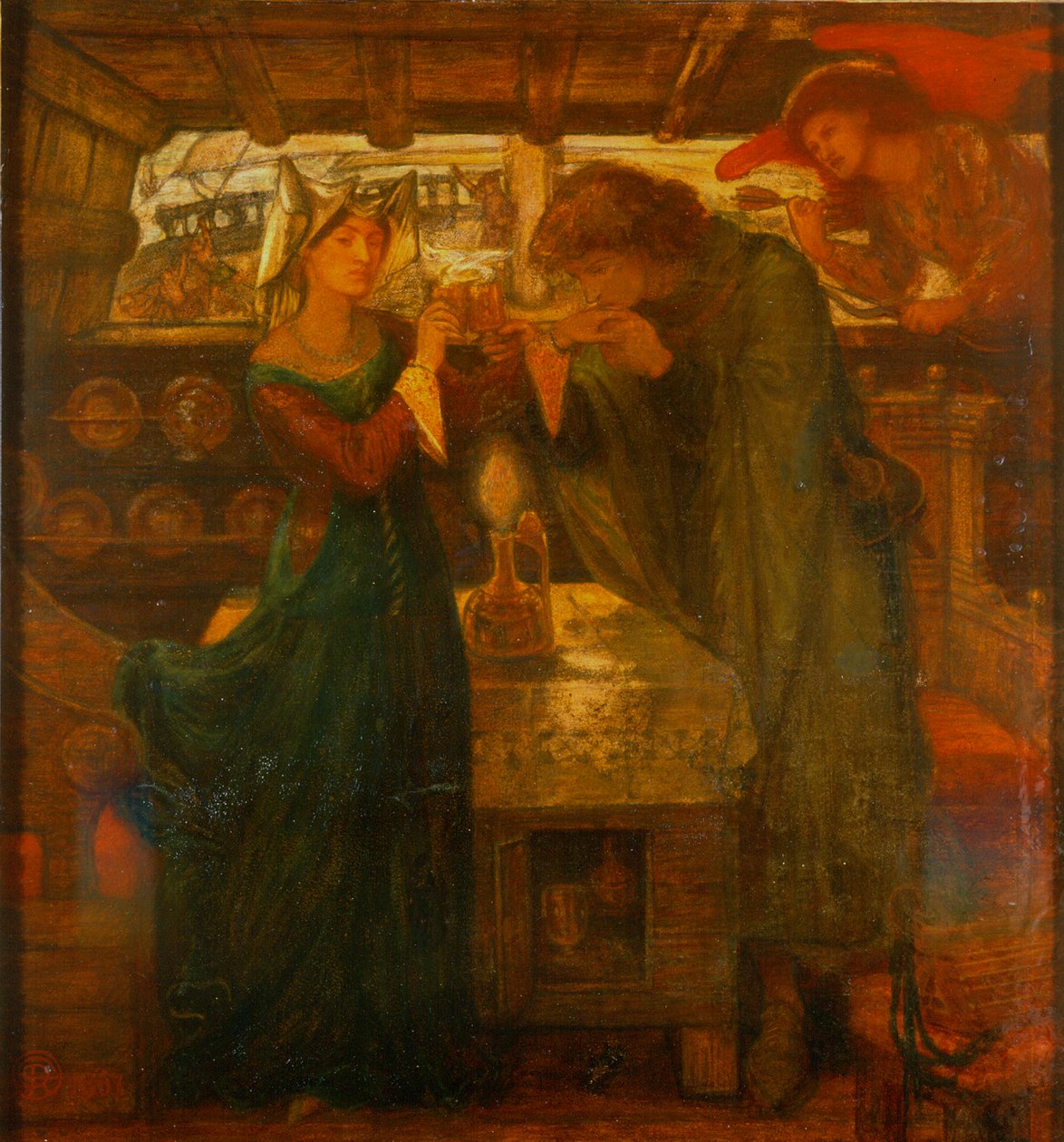 Tristram e Isolda Bebendo a Poção do Amor, 1867 (mídia mista) de Dante Gabriel Charles Rossetti
