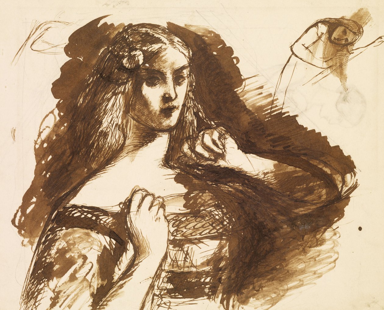 Esboço de meio-comprimento de uma jovem mulher de Dante Gabriel Charles Rossetti