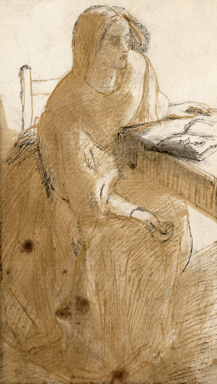 Lizzie Siddal (1832-62) (caneta e tinta no papel) de Dante Gabriel Charles Rossetti