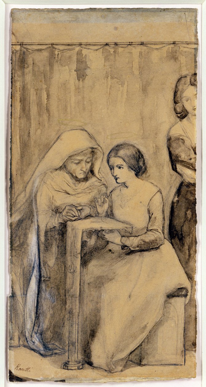 Estudo para a menina da Virgem Maria (caneta e tinta com lápis sobre papel) de Dante Gabriel Charles Rossetti
