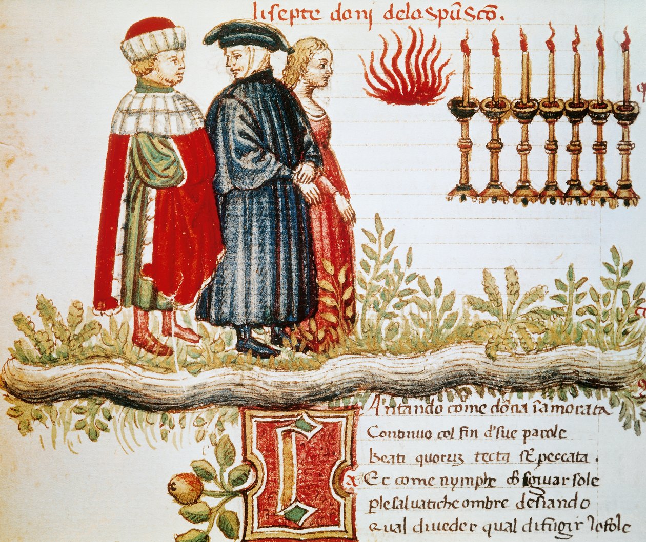 Virgil, Dante e Matelda, Purgatório, Canto XXIX, página iluminada de Divine Comedy, de Dante Alighieri (1265-1321) de Dante Alighieri