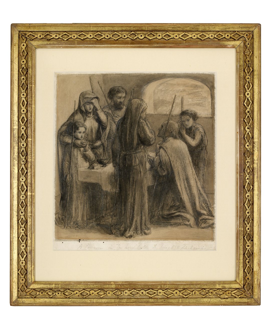 Uma Páscoa na casa de José e Zacarias, c.1850 (grafite e caneta e tinta preta e lavagem cinzenta sobre papel branco) de Dante Gabriel Charles Rossetti