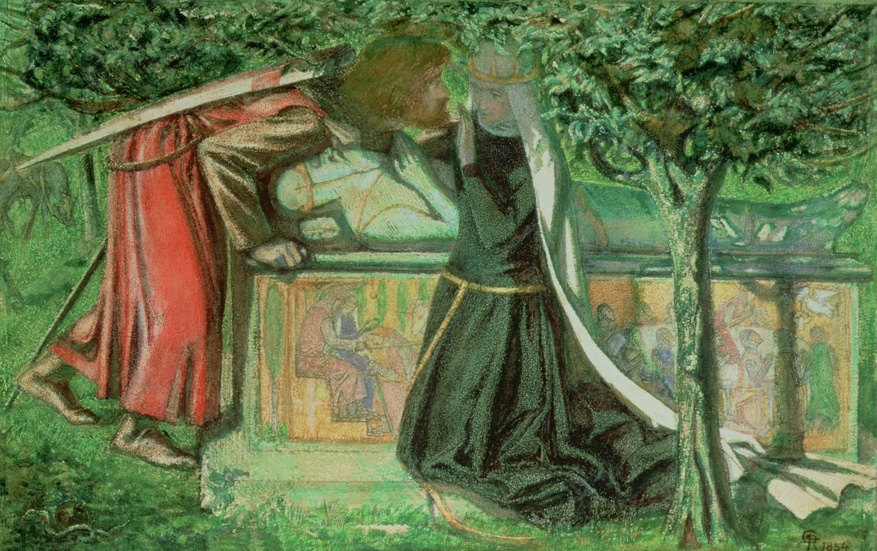 Túmulo de Arthur: Sir Lancelot Partindo de Guenevere, 1854 (lápis, caneta e tinta no papel) de Dante Gabriel Charles Rossetti