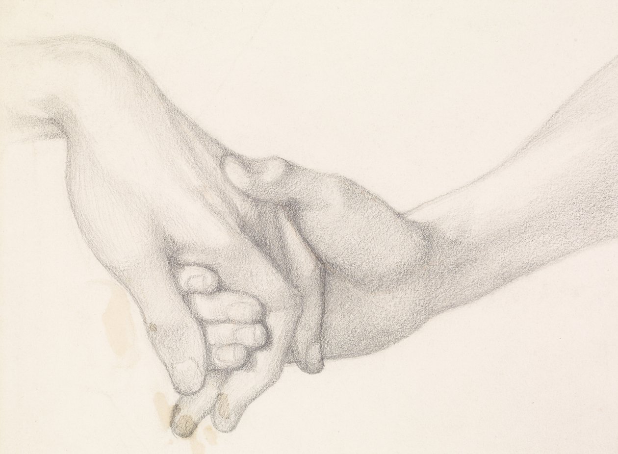 O sonho de Dante na época da morte de Beatrice - Estudo de Dante segurando a mão do amor de Dante Gabriel Charles Rossetti