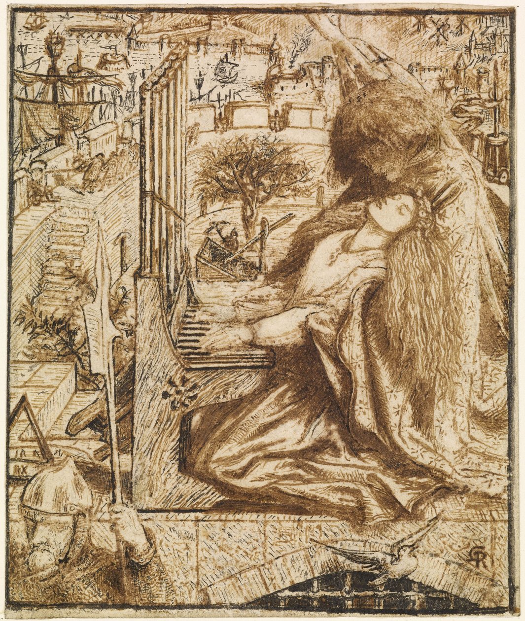 Desenho para o Tennyson de Moxon - Santa Cecília de Dante Gabriel Charles Rossetti