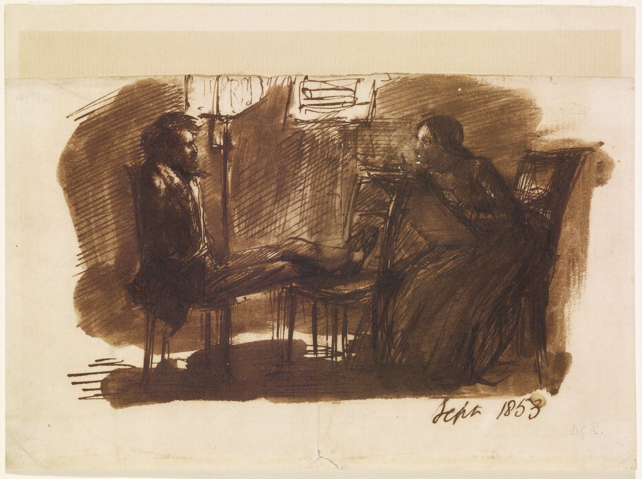 Elizabeth Siddal desenhando Rossetti de Dante Gabriel Charles Rossetti