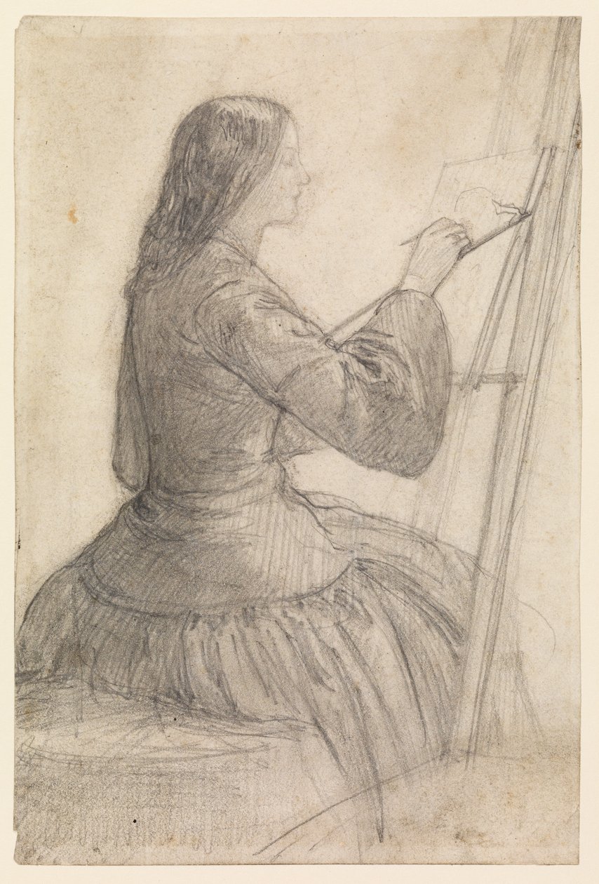 Elizabeth Siddal sentada em um cavalete, pintura, de 1854 a 1855 de Dante Gabriel Charles Rossetti