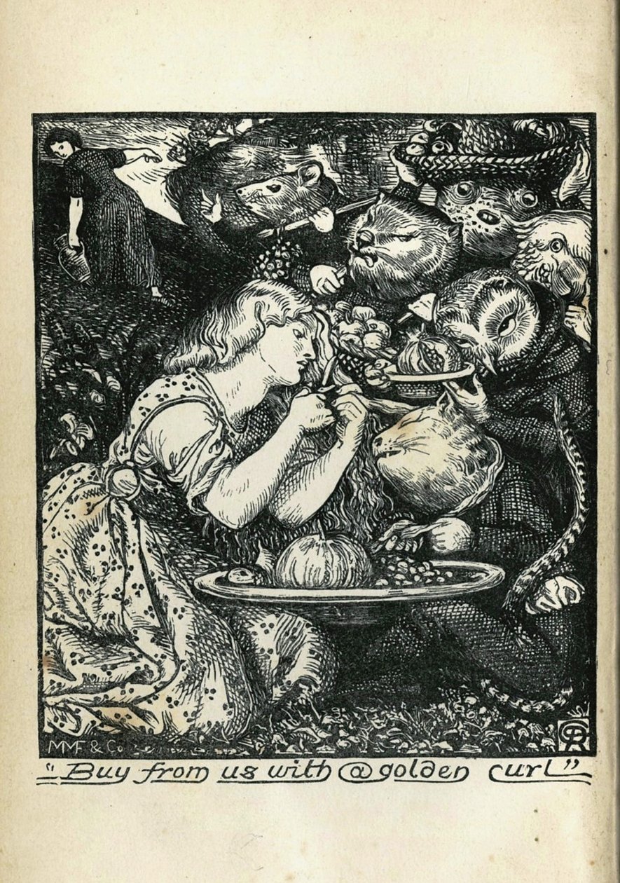 Frontispício do mercado dos duendes e outros poemas de Christina Rossetti, 1861-1862 de Dante Gabriel Charles Rossetti