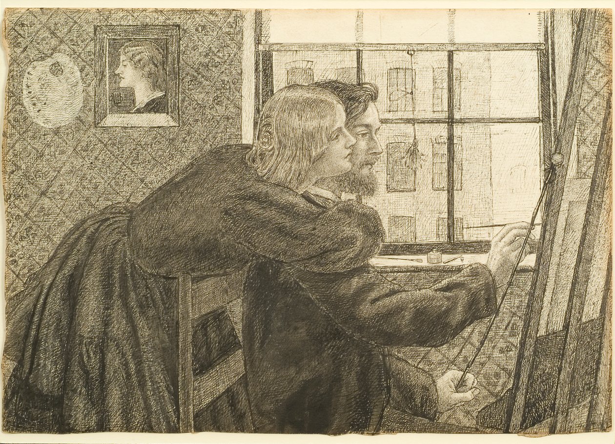 GP Boyce com Fanny Cornforth no Rossettis Studio, Chatham Place, c.1858 (tinta no papel) de Dante Gabriel Charles Rossetti