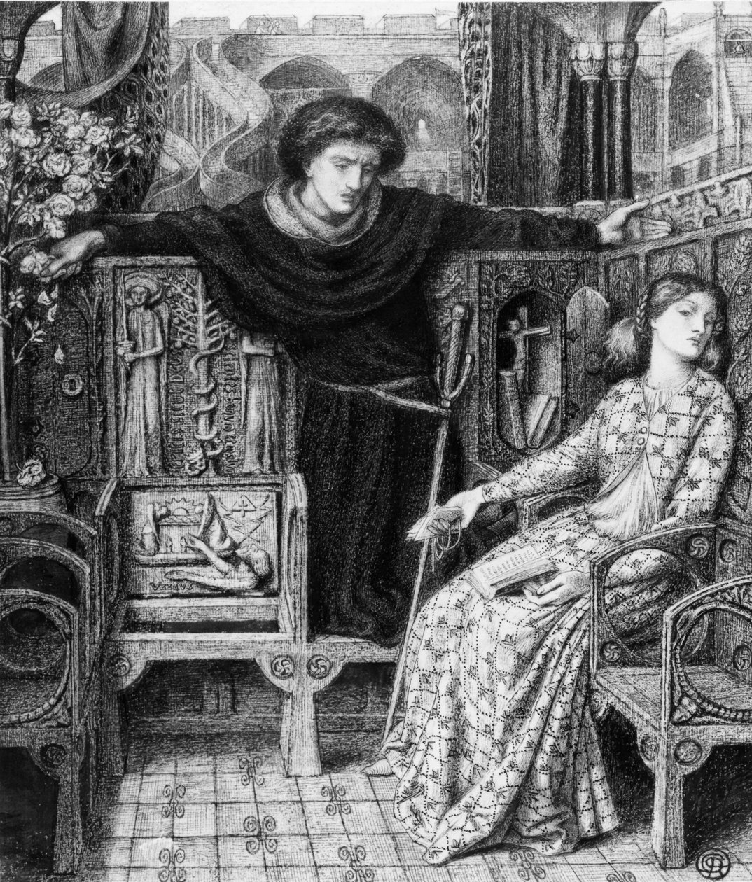 Hamlet e Ofélia, 1858 de Dante Gabriel Charles Rossetti
