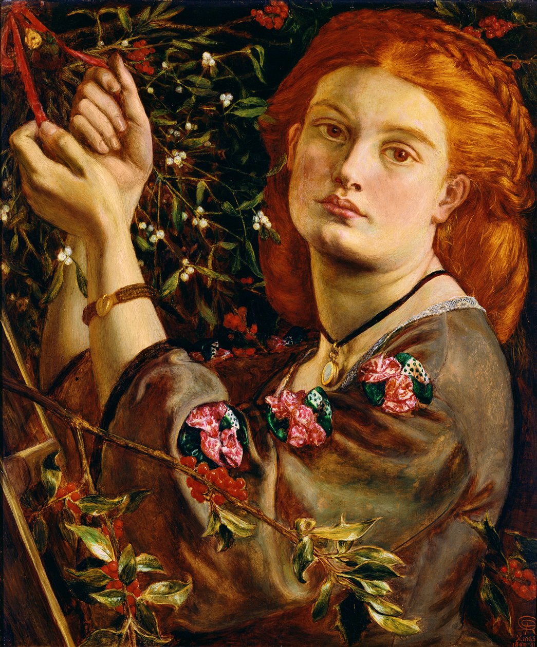 Pendurando o visco, 1860 (painel) de Dante Gabriel Charles Rossetti