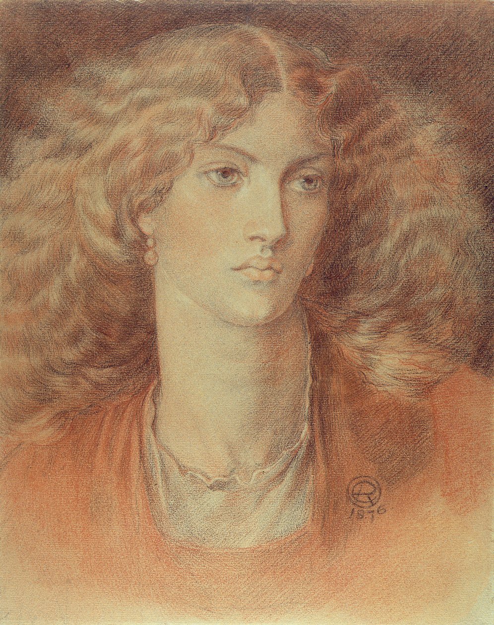 Cabeça de uma mulher, chamada Ruth Herbert, 1876 (vermelho e giz preto sobre papel) de Dante Gabriel Charles Rossetti