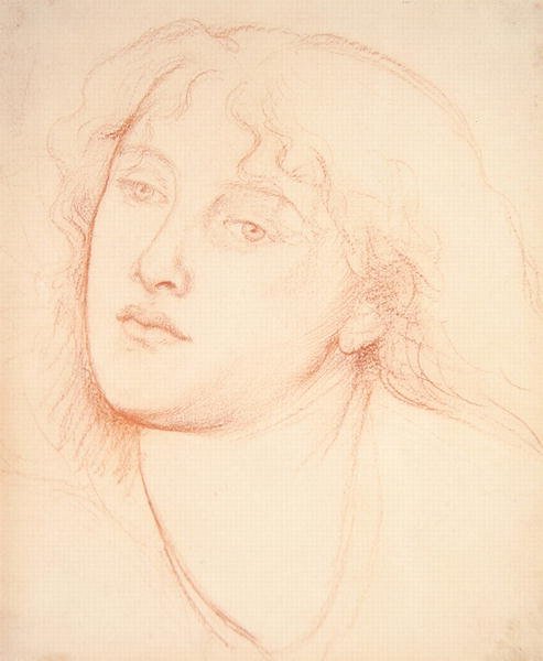 Cabeça de uma mulher (giz vermelho sobre papel) de Dante Gabriel Charles Rossetti