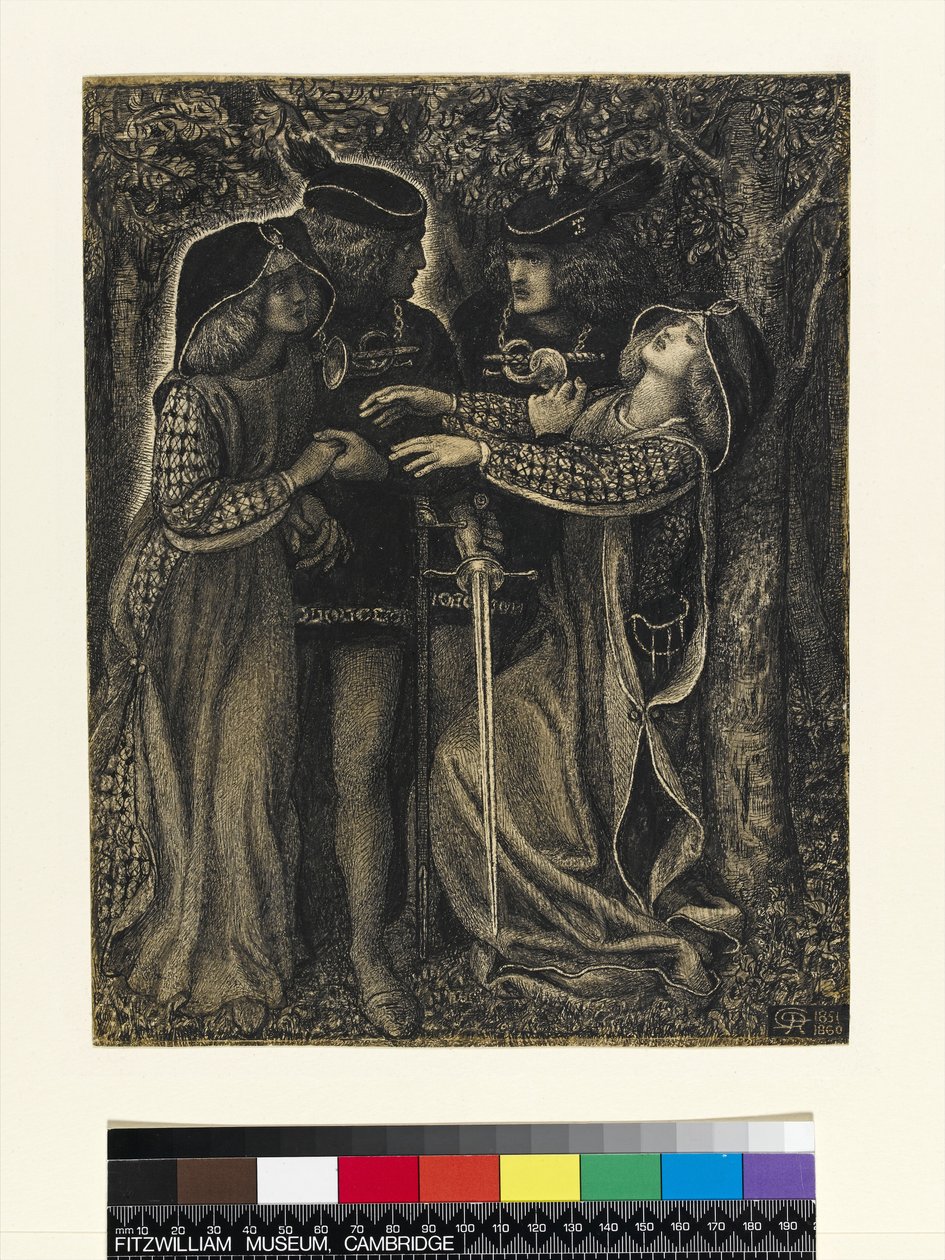 Como eles se conheceram, c.185060 (caneta e nanquim) (veja também 63161) de Dante Gabriel Charles Rossetti