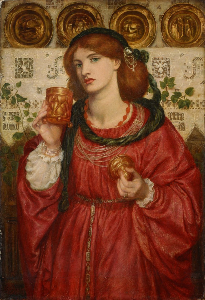 A Taça do Amor - Pintura de Dante Gabriel Rossetti (1828-1882), óleo sobre madeira de Dante Gabriel Charles Rossetti