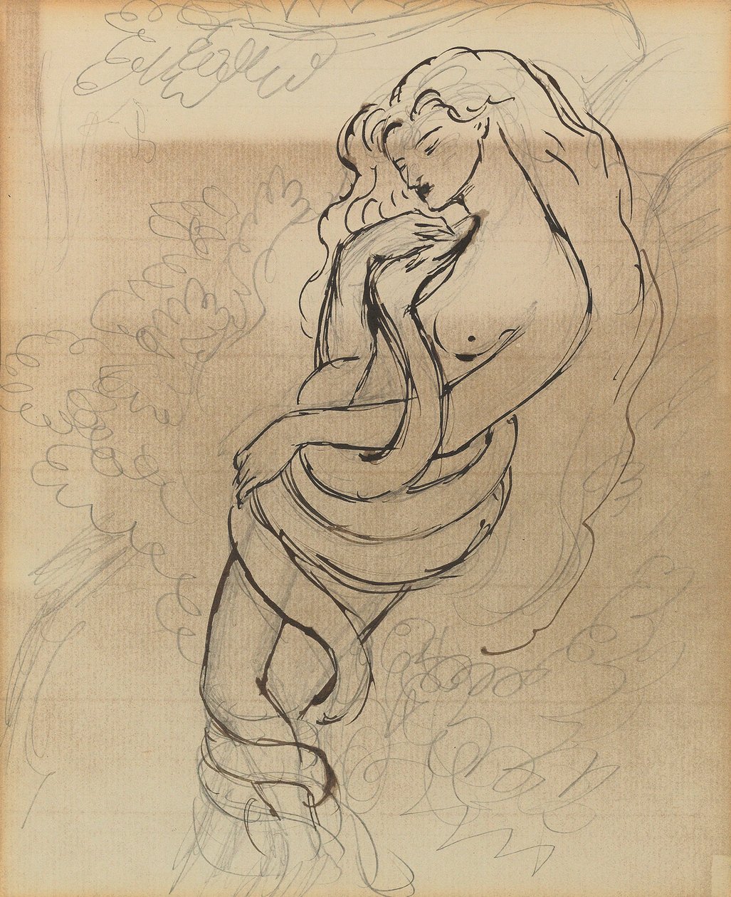 Lady Lilith, c. 1869 (lápis, caneta e tinta castanha sobre papel) de Dante Gabriel Charles Rossetti