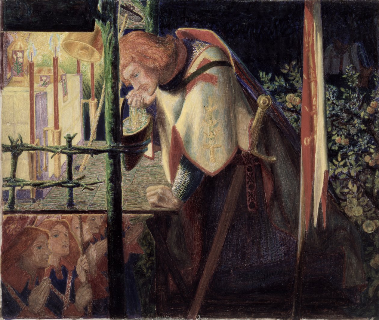 Sir Galahad na capela em ruínas, 1859 de Dante Gabriel Charles Rossetti