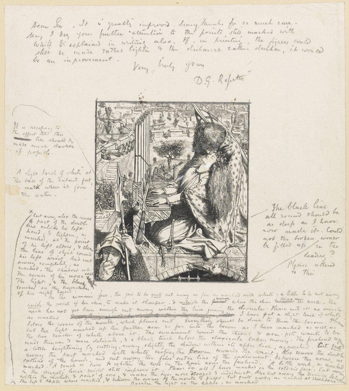 Santa Cecília O Moxon Tennyson, c.1857 (gravura em madeira e lápis sobre papel) de Dante Gabriel Charles Rossetti