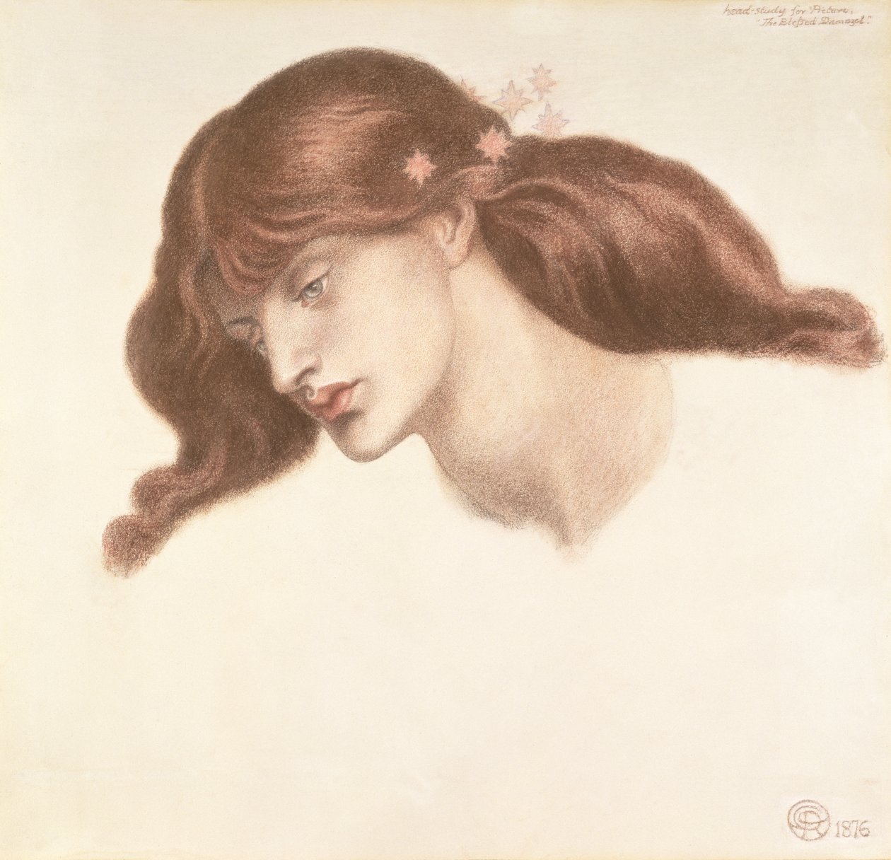 Estudo para a Beata Damozel de Dante Gabriel Charles Rossetti