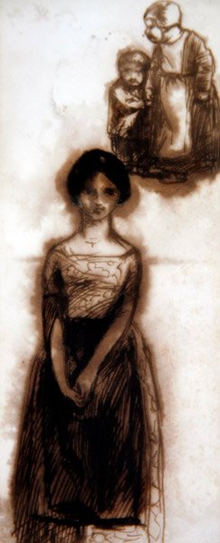 Estudo de uma Menina, c.1840 (tinta sépia sobre papel) de Dante Gabriel Charles Rossetti