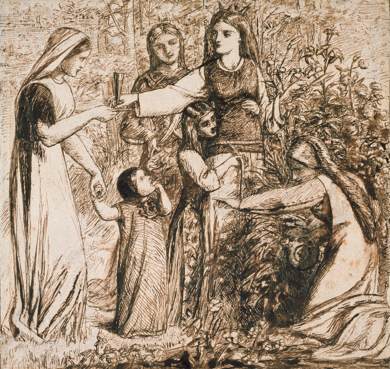 A visão de Dante de Matilda colhendo flores, c1855 de Dante Gabriel Rossetti