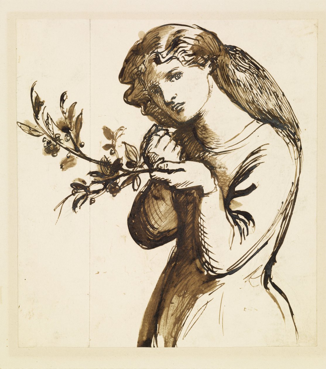 Feminino - Estudo de uma rapariga a comer cerejas de Dante Gabriel Rossetti