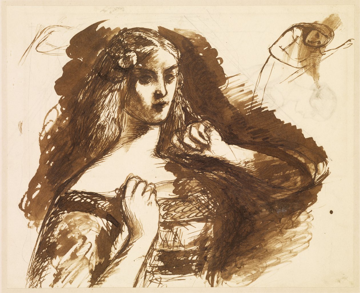Esboço a meio comprimento de uma jovem mulher de Dante Gabriel Rossetti