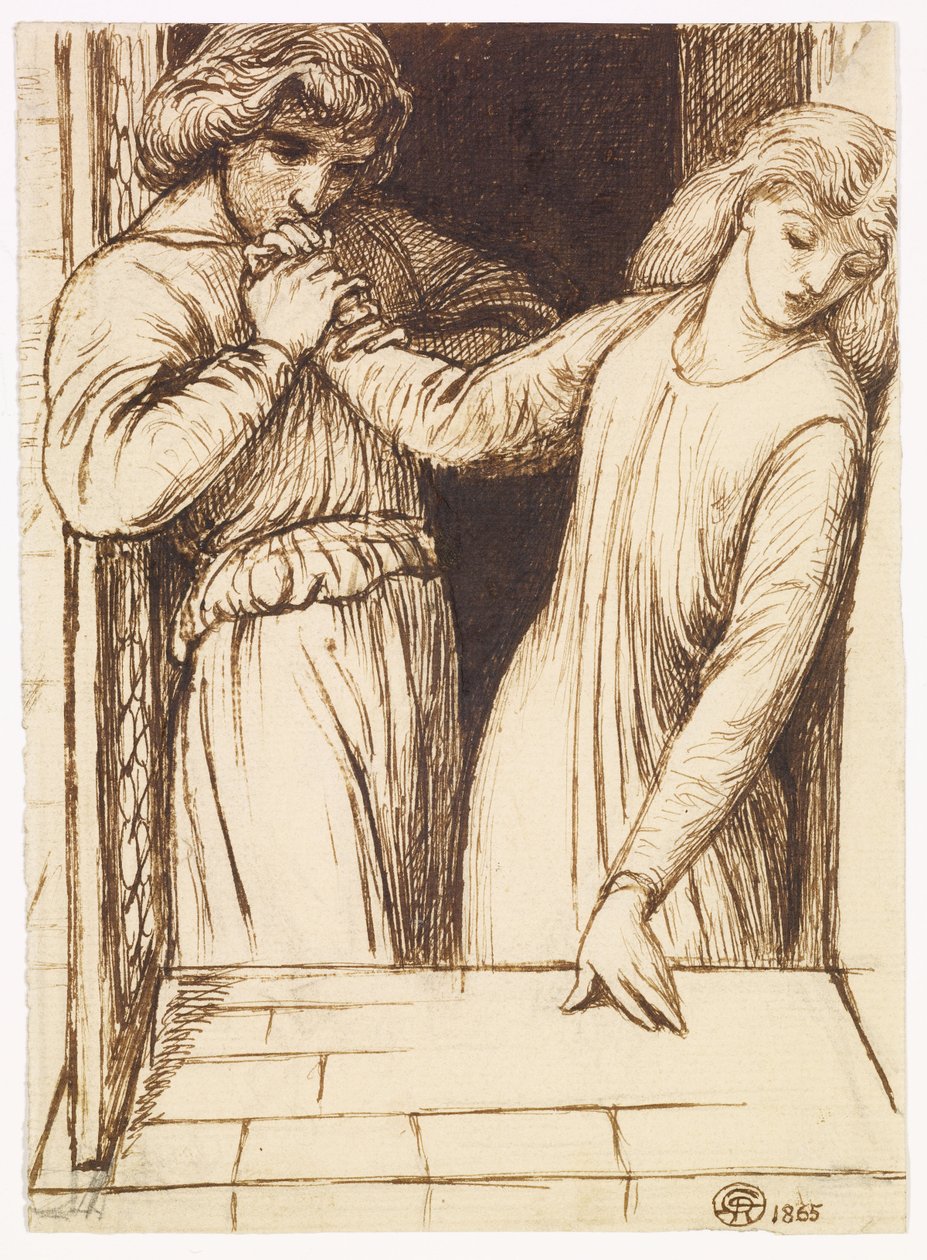Hamlet e Ofélia - Estudo de composição de Dante Gabriel Rossetti