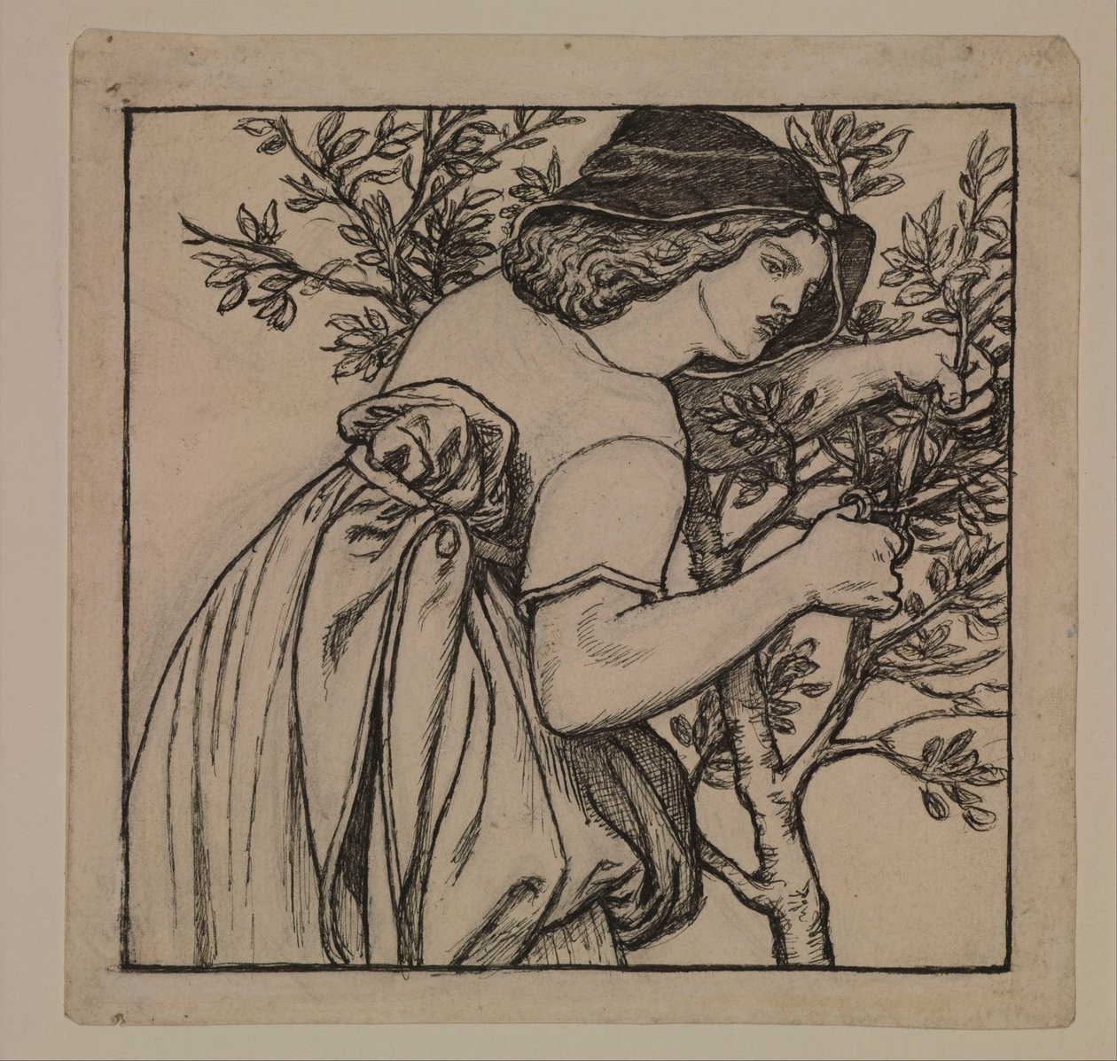 A lua de mel do rei René - Jardinagem - Desenho de um painel pintado para o armário de Dante Gabriel Rossetti