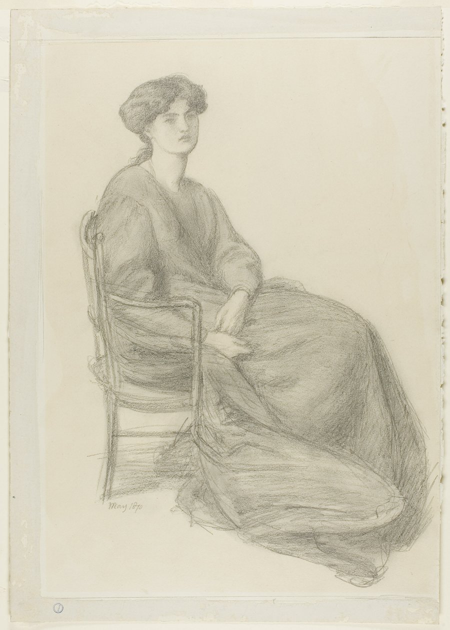 Sra. William Morris sentada na cadeira de Dante Gabriel Rossetti