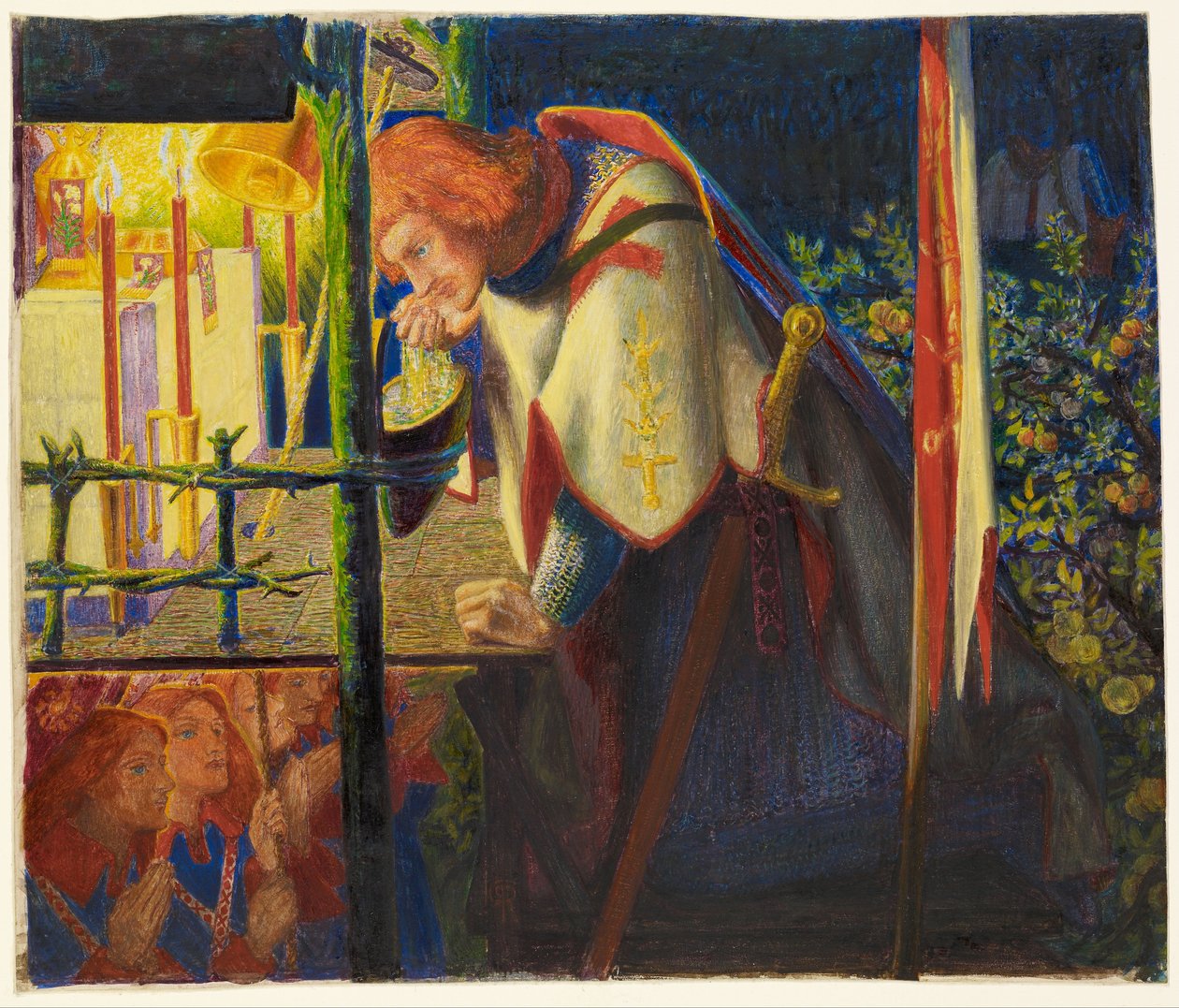Sir Galahad na capela em ruínas de Dante Gabriel Rossetti
