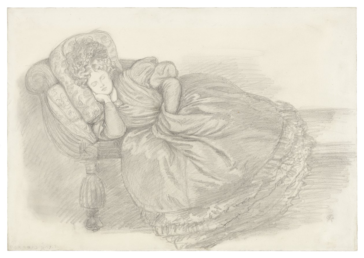 Estudo de Fanny Cornforth, adormecida numa chaise longue de Dante Gabriel Rossetti