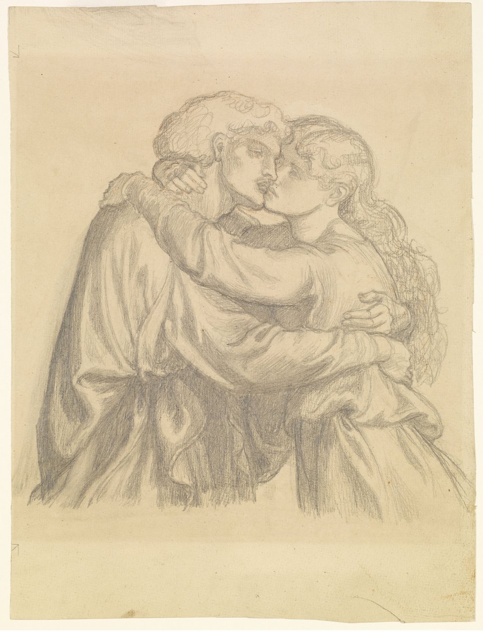 A Bem-Aventurada Damozel - Estudo de dois amantes que se abraçam de Dante Gabriel Rossetti