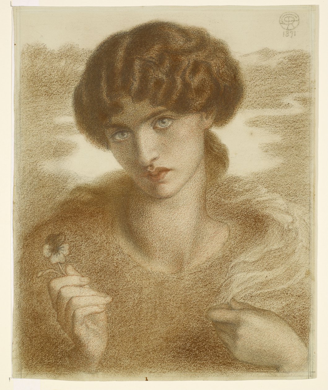 Salgueiro de água - Estudo de cabeça e ombros femininos de Dante Gabriel Rossetti