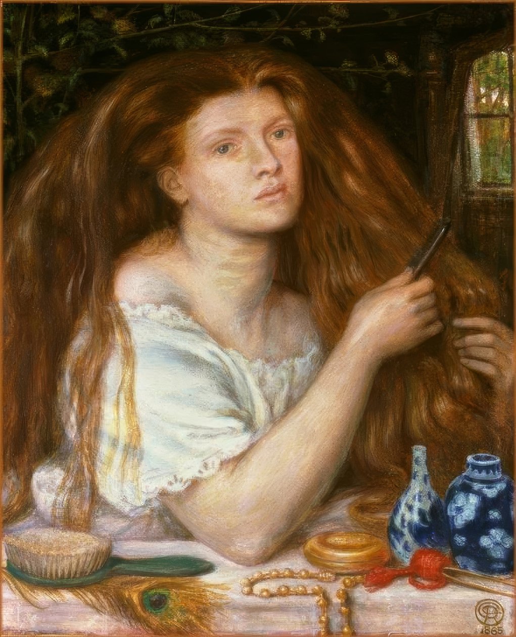 Mulher, penteando, dela, cabelo de Dante Gabriel Charles Rossetti