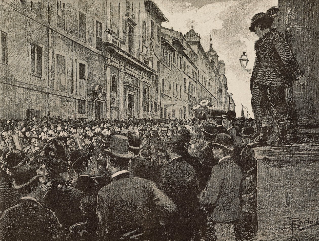 Funeral de Agostino Bertani (1812-1886), patriota e político italiano, Roma, Itália, desenho de Dante Paolocci, gravura de L