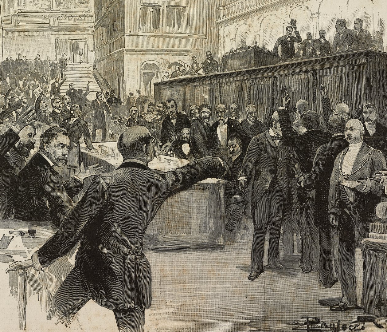 Polémica na Câmara dos Deputados após a leitura do relatório do Comité dos Sete (Comitato dei Sette) encarregado da investigação sobre as responsabilidades bancárias, 23 de novembro de Dante Paolocci