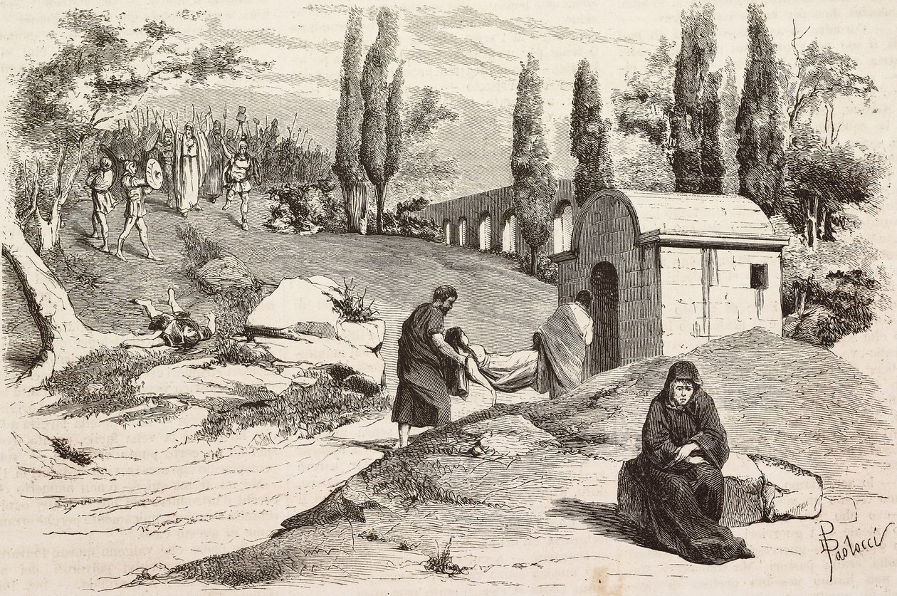 No campo nefasto, Roma Vaincue de Alexandre Parodi, Ato V, gravura de Dante Paolocci a partir de esboços de Zandomenico de L