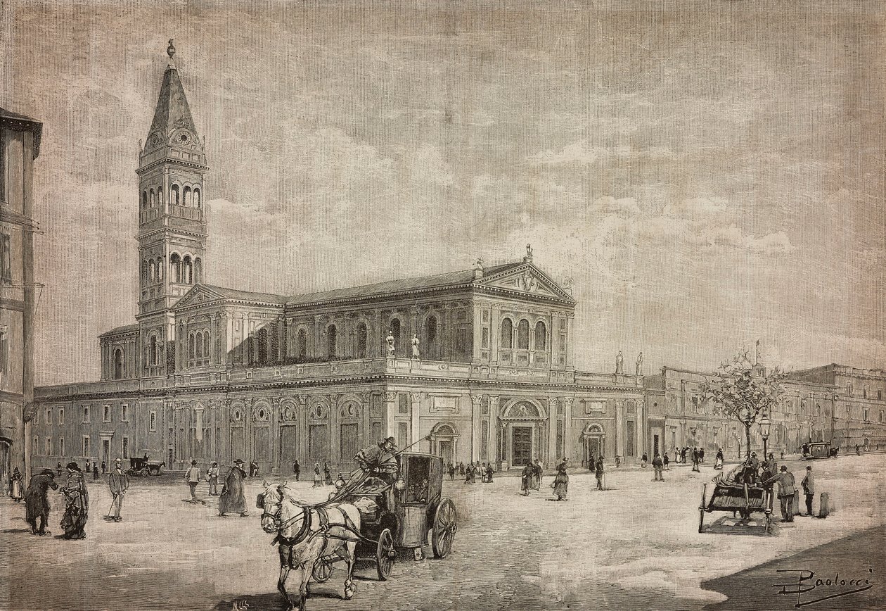 Nova igreja do Sagrado Coração em Roma, Itália, gravura a partir de desenho de Dante Paolocci, de L