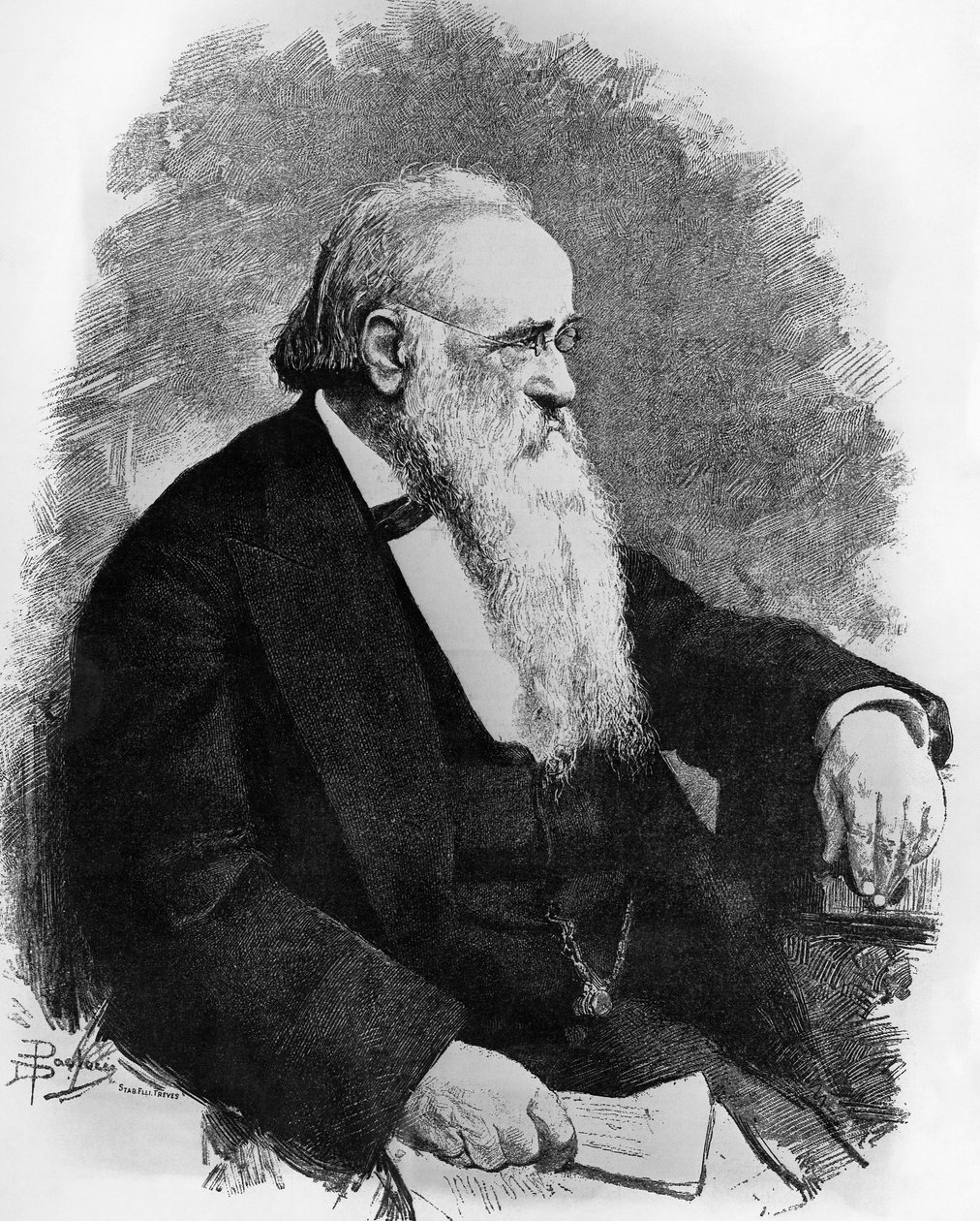 Retrato de Agostino Depretis (1813-1887), estadista italiano, desenho de Dante Paolocci (1856-1926), gravura de L