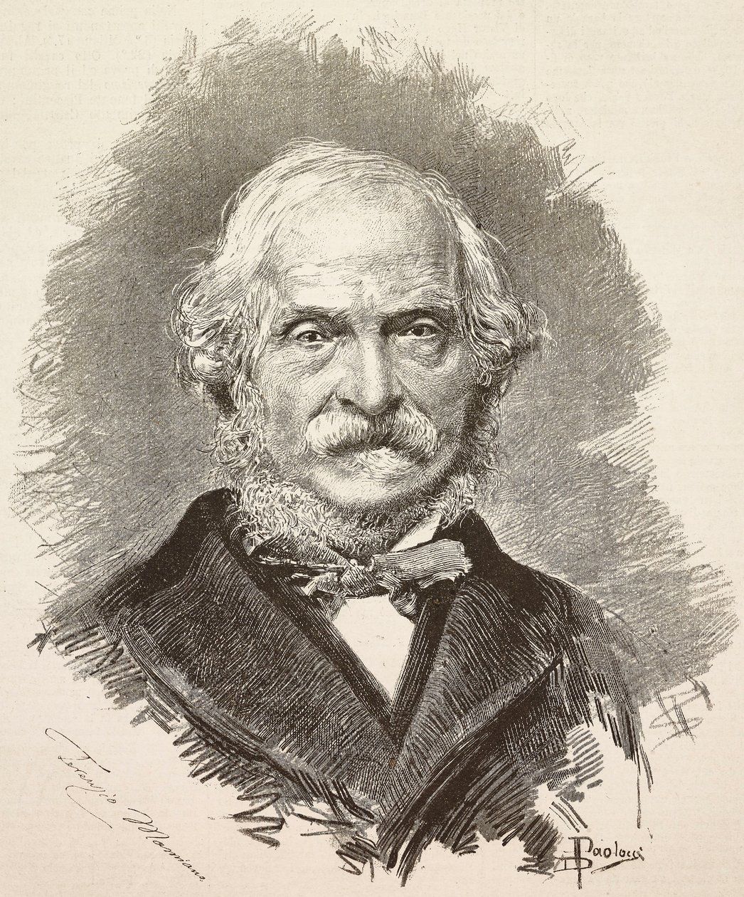 Retrato de Terenzio Mamiani (1799-1885), político e escritor italiano, gravura a partir de um desenho de Dante Paolocci e de uma fotografia de Della Valle, de L