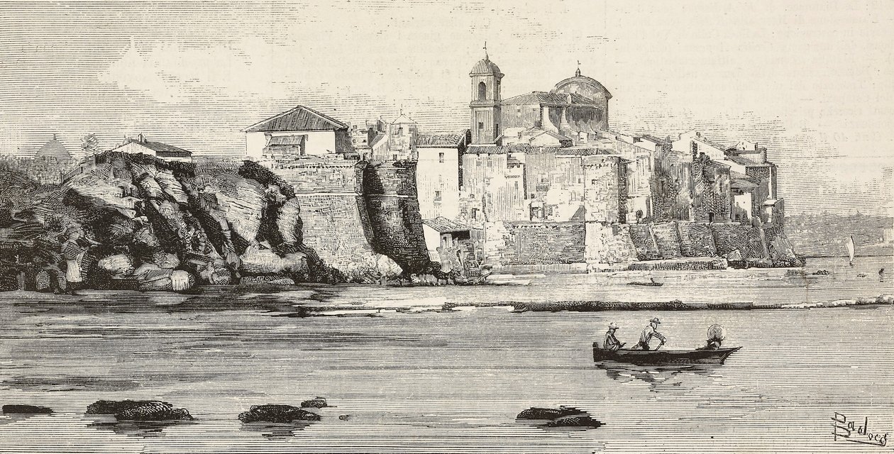 Vista de Nettuno, Itália, gravura a partir de desenho de Dante Paolocci, de L