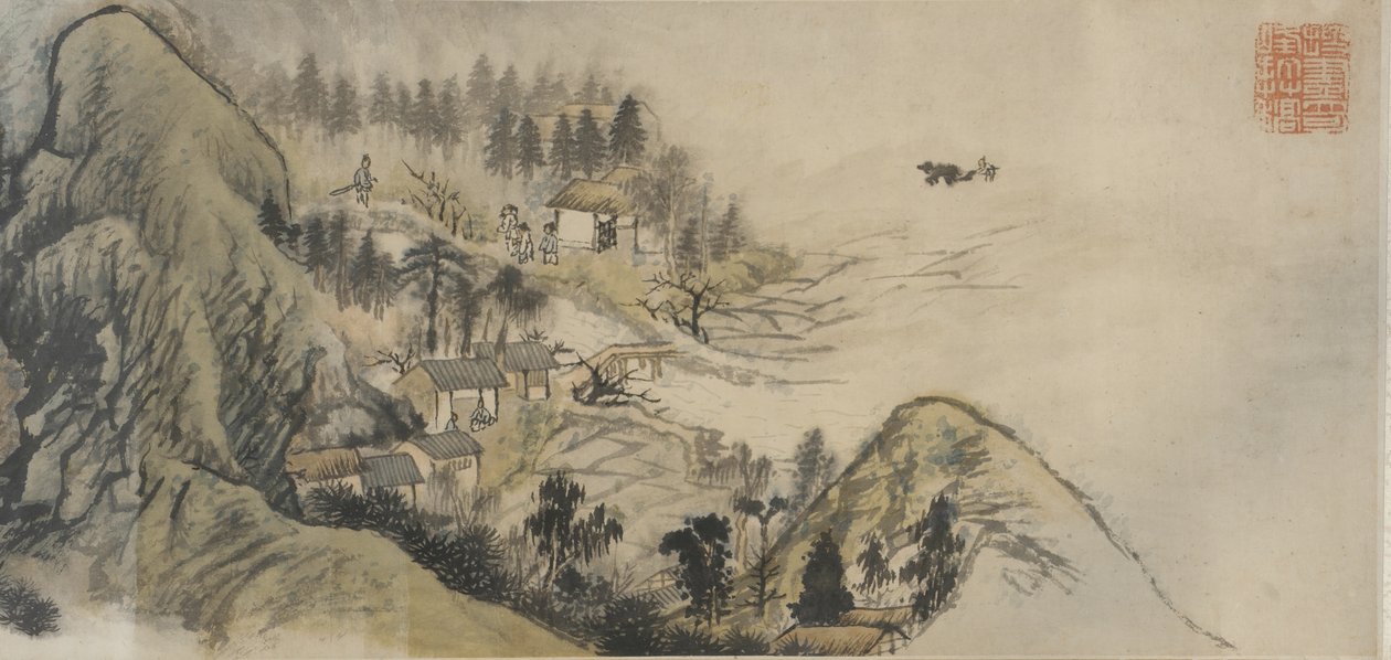 Peach Blossom Spring, dinastia Qing, de 1690 a 1700 (tinta e cor no papel) de Daoji Shitao