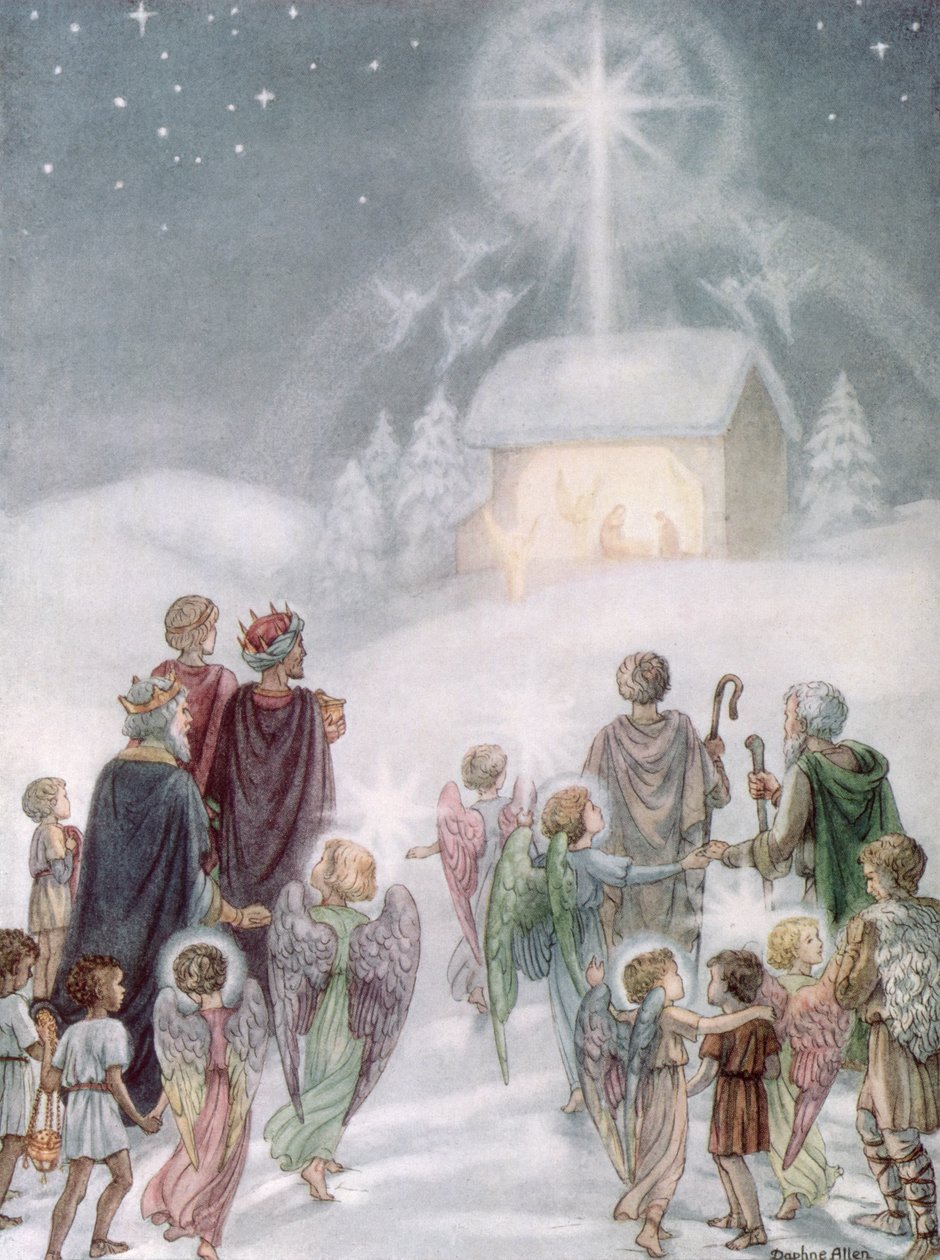 Um cartão de Natal de uma aquarela de Daphne Allan