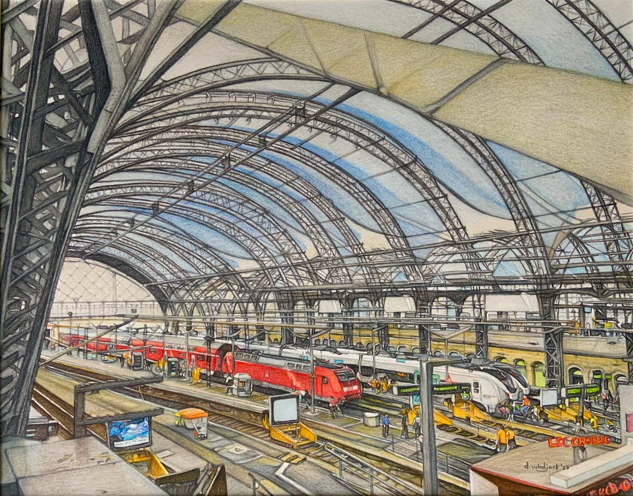 All Aboard!, 2023 (lápis sobre papel) de Darrell Windjack